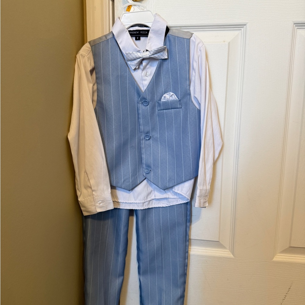 Boys size 6 Light Blue Pinstripe Formal Suit with Bow Tie
